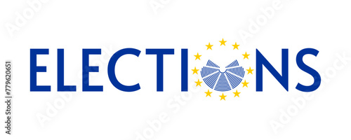 european elections vector poster with parliament symbol and yellow stars, white background
