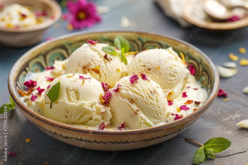 Indian ice cream served on a plate in India Indian ice cream served on a plate in India