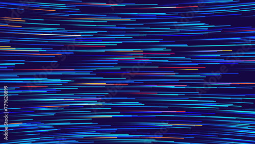Speed Lines Digital Data Flow Vector Background. Big Data Technology Lines. 5G Wireless Data Transmission. High Speed of Light Trails. Information Flow in Virtual Reality Cyberspace. Vector