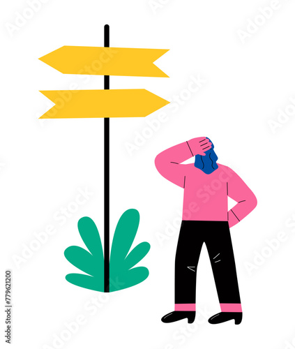 Business woman has a choice. Flat vector illustration isolated on white background