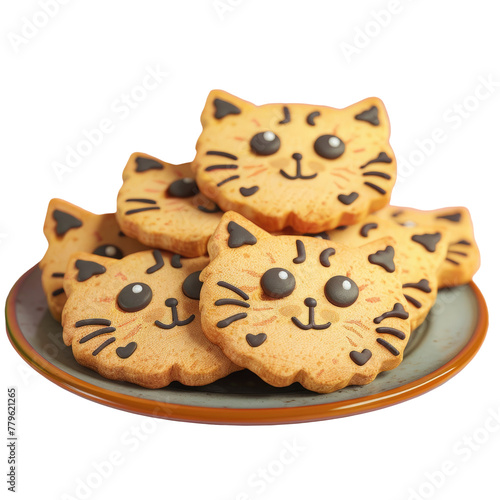 Plate of cookies with a cat face