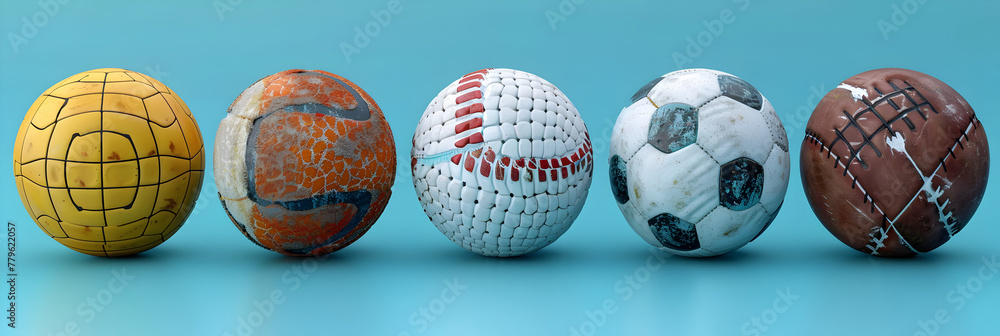 Collection of 3D sport and ball icon collection,
A group of different sports balls on a white background  - obrazy, fototapety, plakaty 