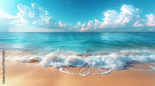 Serene beachscape with pristine waters and skies