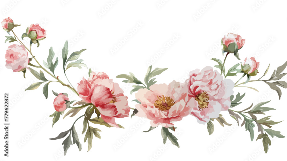 Hand painted peony floral bouquet circle border water