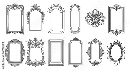 Engraving vintage frames victorian style, antique retro ornament for mirrors or paintings, baroque collection vector illustration