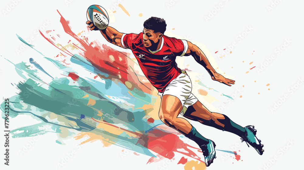 Handsome rugby player in action Flat vector isolated