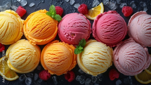 Colorful assortment of ice cream scoops