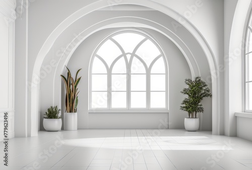 Contemporary Interior with Gothic Arches, Bright Light and Minimal Decor