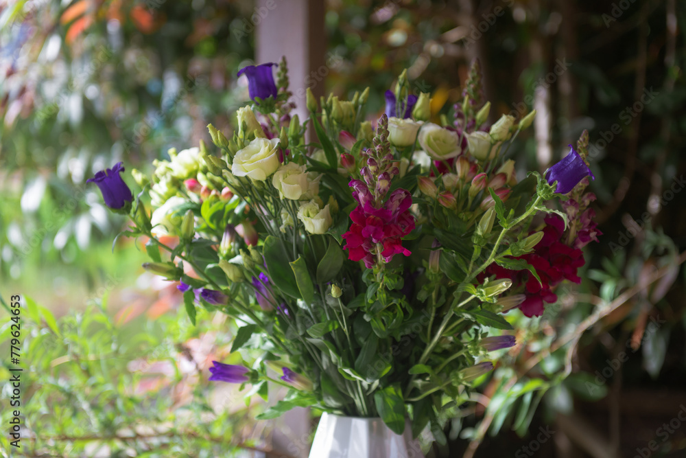 Obraz premium Flowers, bouquet, composition of beautiful fresh flowers with white, purple, pink, red and rose