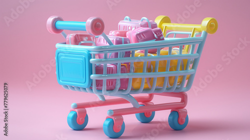 3D colorful shopping cart
