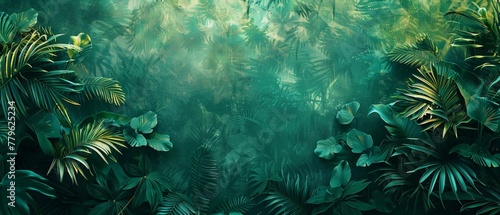 Jungle gradient abstract layers of green meld in a wild