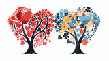 Heart and flower tree Flat vector isolated on white background