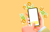 Smart phone wallet services, cash back online, web banner. Vector illustration