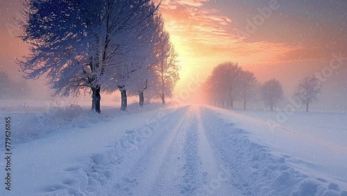 Beautiful winter landscape with snow