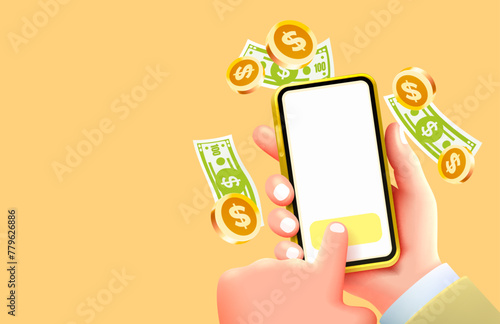 Smart phone wallet services, cash back online, web banner. Vector illustration
