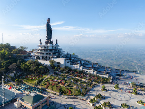 View of Ba Den mountain tourist area, Tay Ninh province, Vietnam. A unique Buddhist architecture with the highest elevation in the area view from below is very beautiful. photo