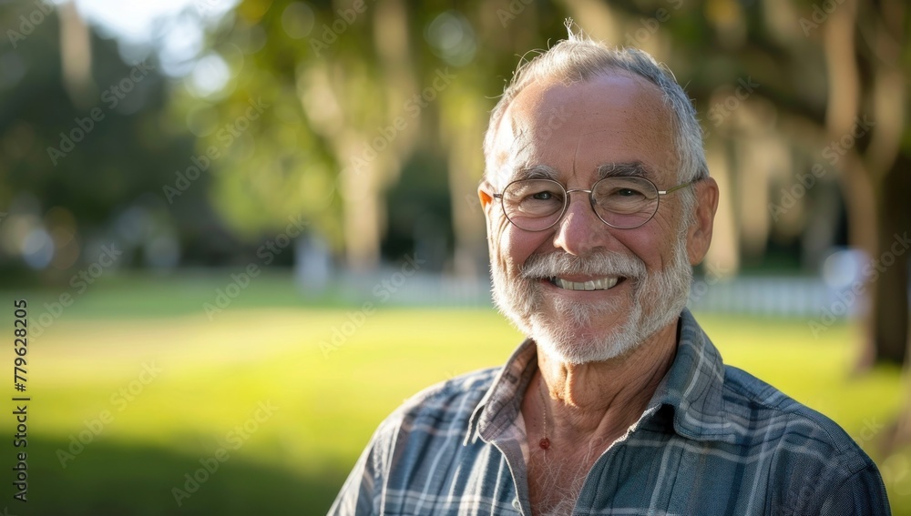The Joy of Golden Years: Radiant Senior Man's Outdoor Portrait Generative AI. The Joy of Golden Years: Radiant Senior Man's Outdoor Portrait Generative AI.