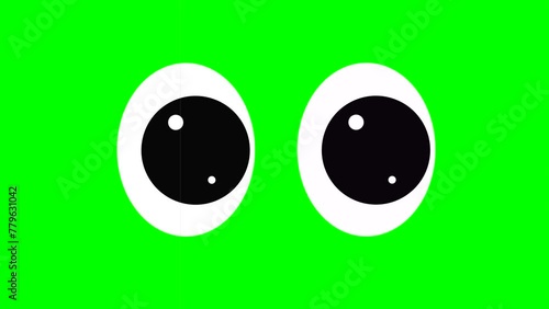 Cartoon simple reading eyes on a green screen, or eyes looking left and right, or in different directions inserting chroma key on a green screen, graphic movement. Ultra high resolution.