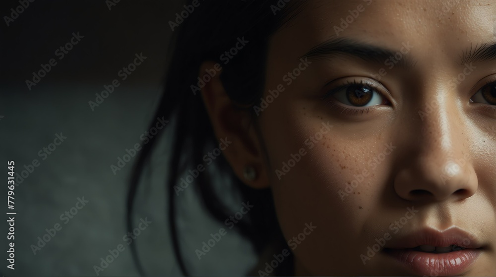 asian woman serious intimate portrait looking at camera from Generative AI