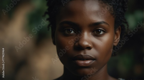 black african woman serious intimate portrait looking at camera from Generative AI