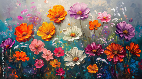 colorful beautiful flowers painted with oil paints. bright summer background