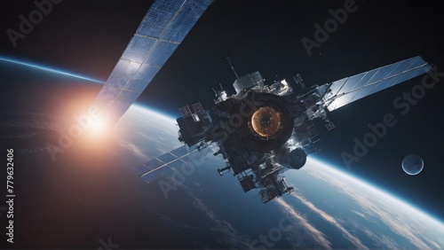 Cargo spaceship on orbit of planet Earth