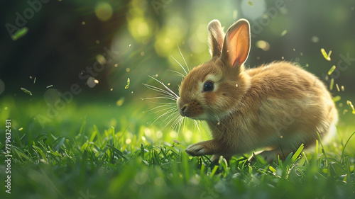 Little Rabbit Running And Playing In The Grass