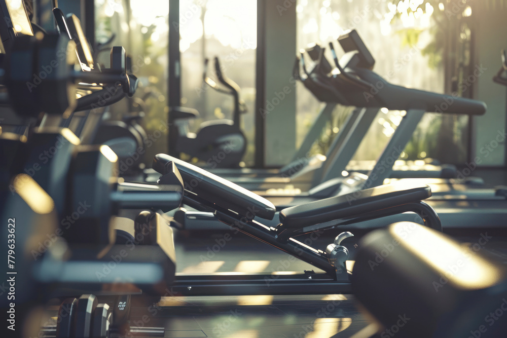 Fototapeta premium Modern fitness center with gym equipment decoration.