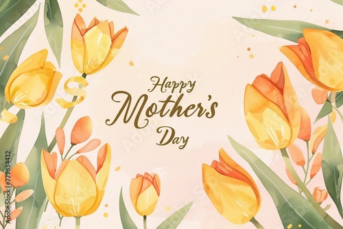 Mother's Day greeting card design concept with yellow tulip flowers.