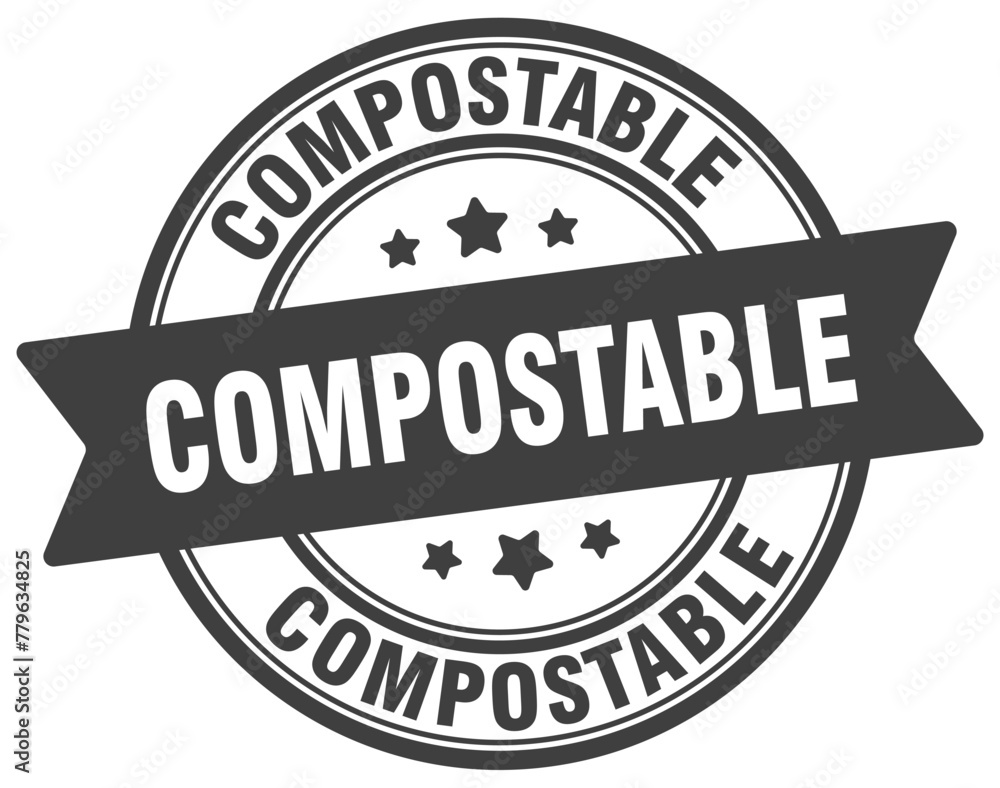 compostable stamp. compostable label on transparent background. round sign