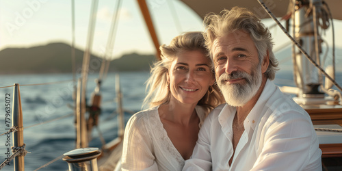 Middle age couple sailing