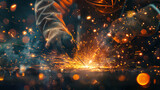 A man is welding with sparks flying around him