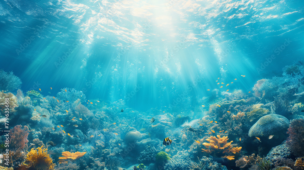 Fototapeta premium World ocean day, sea life fish illustration, concept of ecology and sustainable development