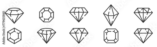 Set of different brilliant line icon. Diamond icon Isolated over transparet