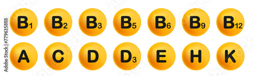 Set of different vitamin icon. Isolated over transparent png