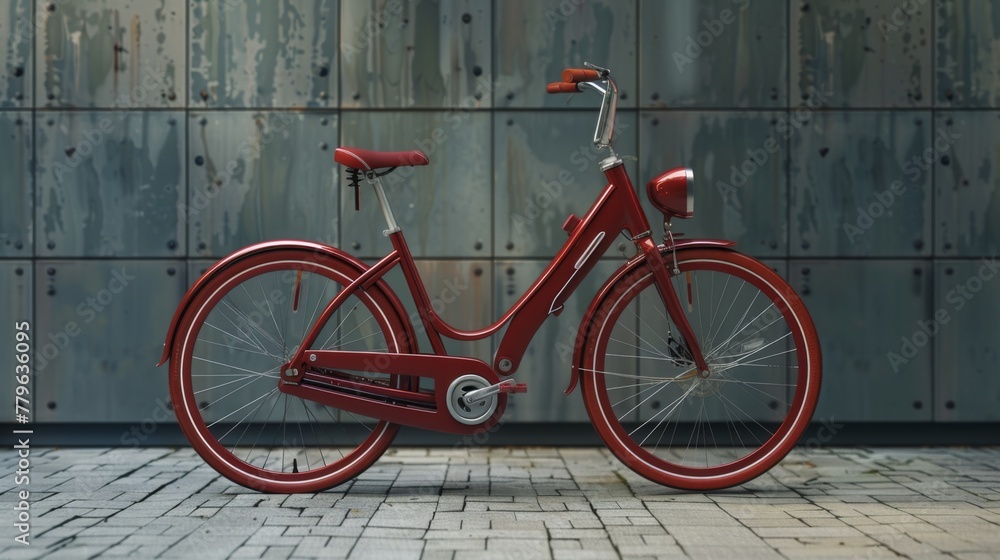 Red Bicycle Parked by Wall