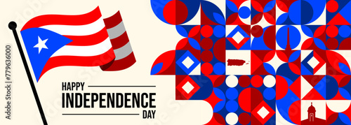 Puerto Rican Day. National happy holiday. Festival and parade in honor of independence and freedom. Puerto Rico flag. Latin american country. Patriotic elements. Vector poster illustration

