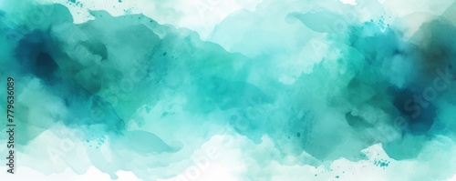 Teal watercolor light background natural paper texture abstract watercolur Teal pattern splashes aquarelle painting white copy space for banner design, greeting card photo