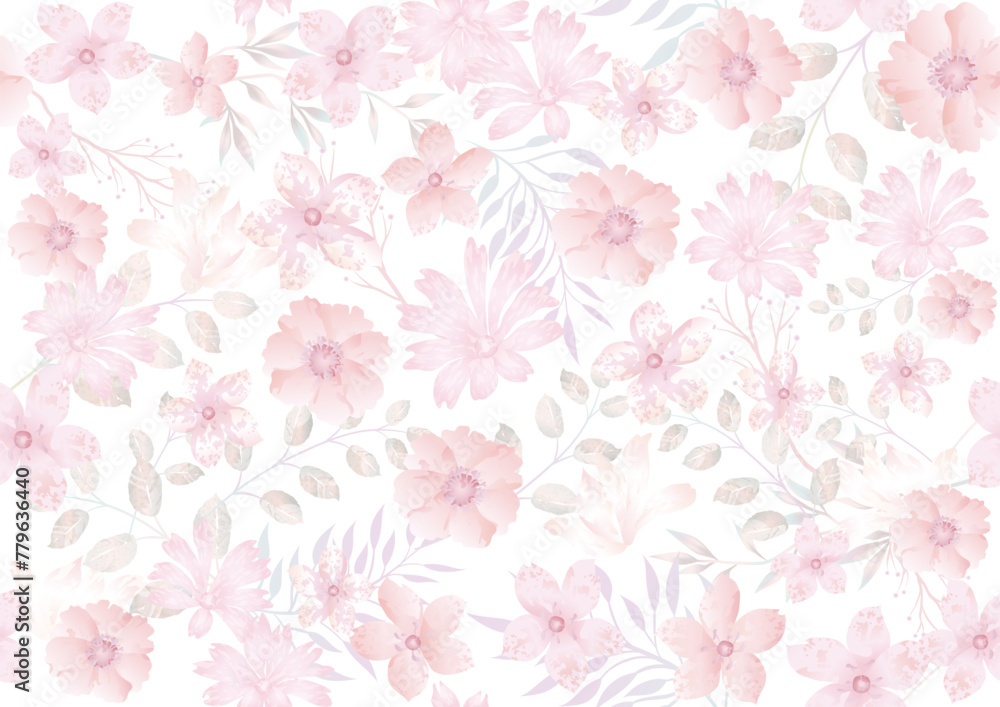 Vector Watercolor Seamless Floral Pattern Illustration. Horizontally And Vertically Repeatable.