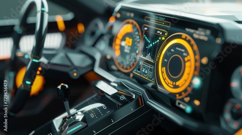 Close-Up of Car Dashboard and Steering Wheel photo