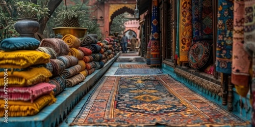 Vibrant Collection: Long Line of Colorful Rugs on Floor