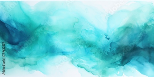 Turquoise watercolor light background natural paper texture abstract watercolur Turquoise pattern splashes aquarelle painting white copy space for banner design, greeting card