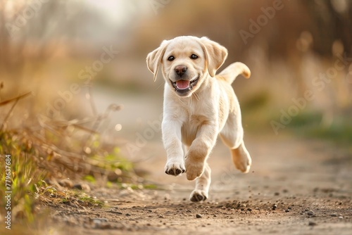 Labrador puppy returning when called photo