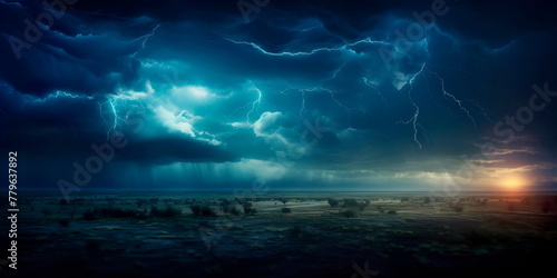 thunderstorm rolling across open plains, with lightning illuminating the dark sky. Generative AI