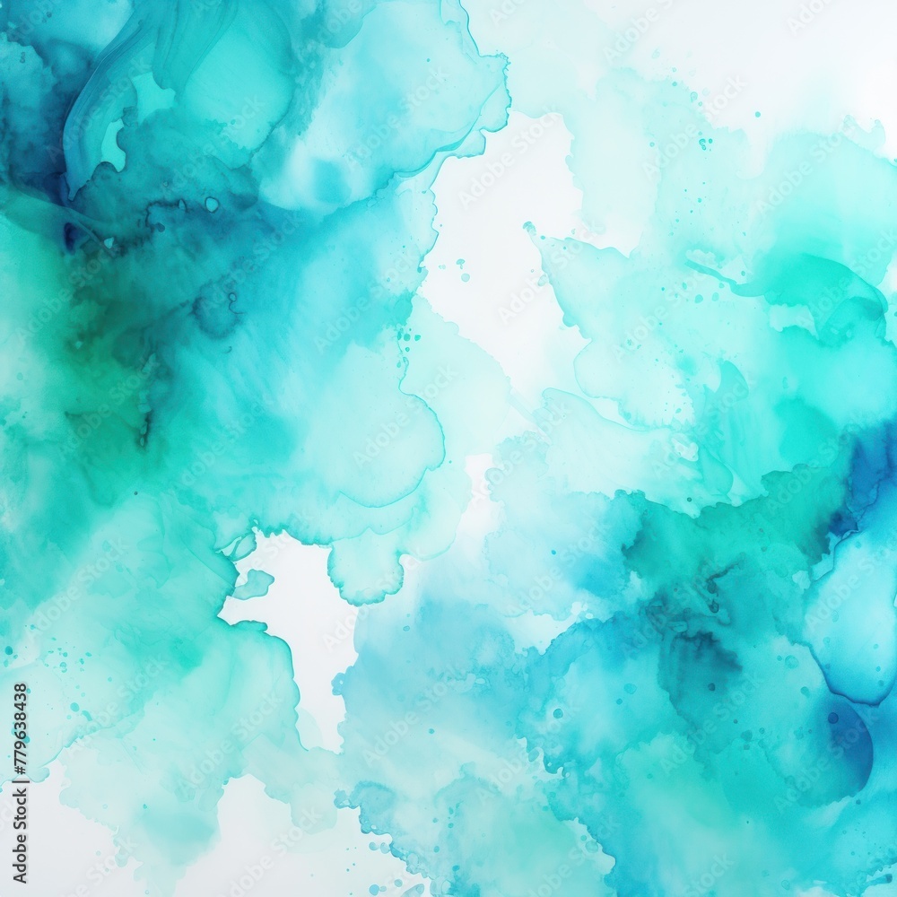 Turquoise watercolor light background natural paper texture abstract watercolur Turquoise pattern splashes aquarelle painting white copy space for banner design, greeting card
