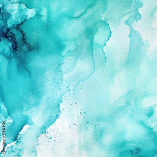 Turquoise watercolor light background natural paper texture abstract watercolur Turquoise pattern splashes aquarelle painting white copy space for banner design, greeting card