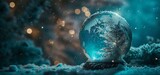 Mystical Globe of Water with Snowflakes and Aurora
