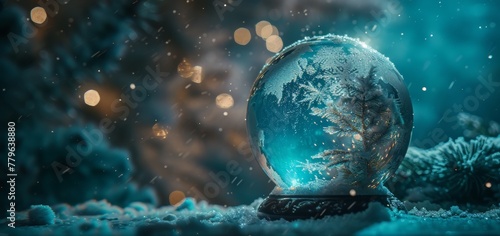 Mystical Globe of Water with Snowflakes and Aurora