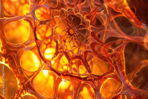 A molten filigree cellular diagram resembling solar photography style.