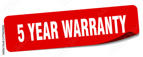 5 year warranty sticker. 5 year warranty label